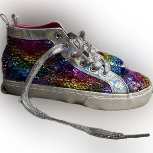 Justice kids size 4 sequin rainbow shoes